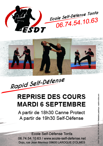 Flyer rentrée 2022 à lEcole de Self Défense Tonfa de Laroque dOlmes